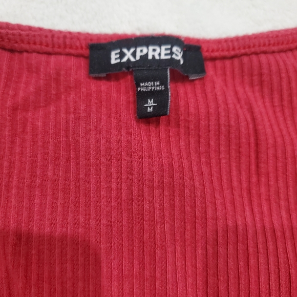 Set Of 3 Tops Express Red/Orange, Black & Green Ribbed V-Neck, Puff Sleeves Med - Picture 2 of 11